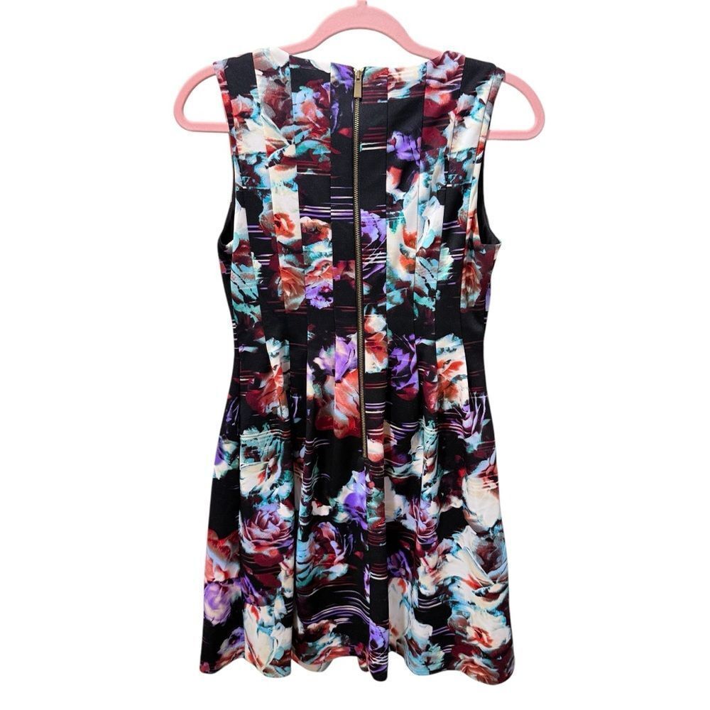 Vince Camuto Black Multi Sleeveless Printed Pleated A-Line Dress Lined 16 - Picture 4 of 12